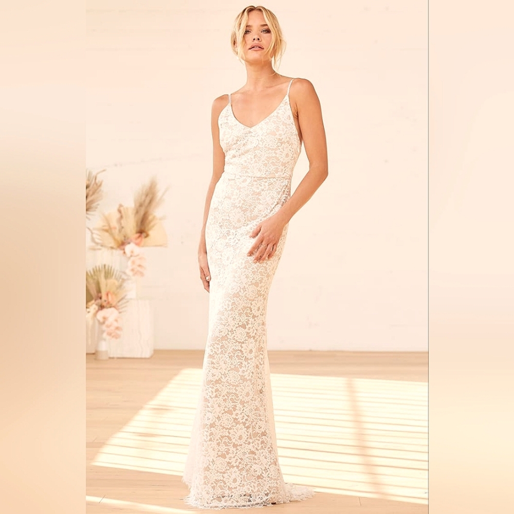 NWT Full Of Hope White Lace Sleeveless Mermaid Maxi Dress (White/Nude) - Lulus